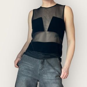 Sparkle & Fade Black Mesh Velvet Top Size M